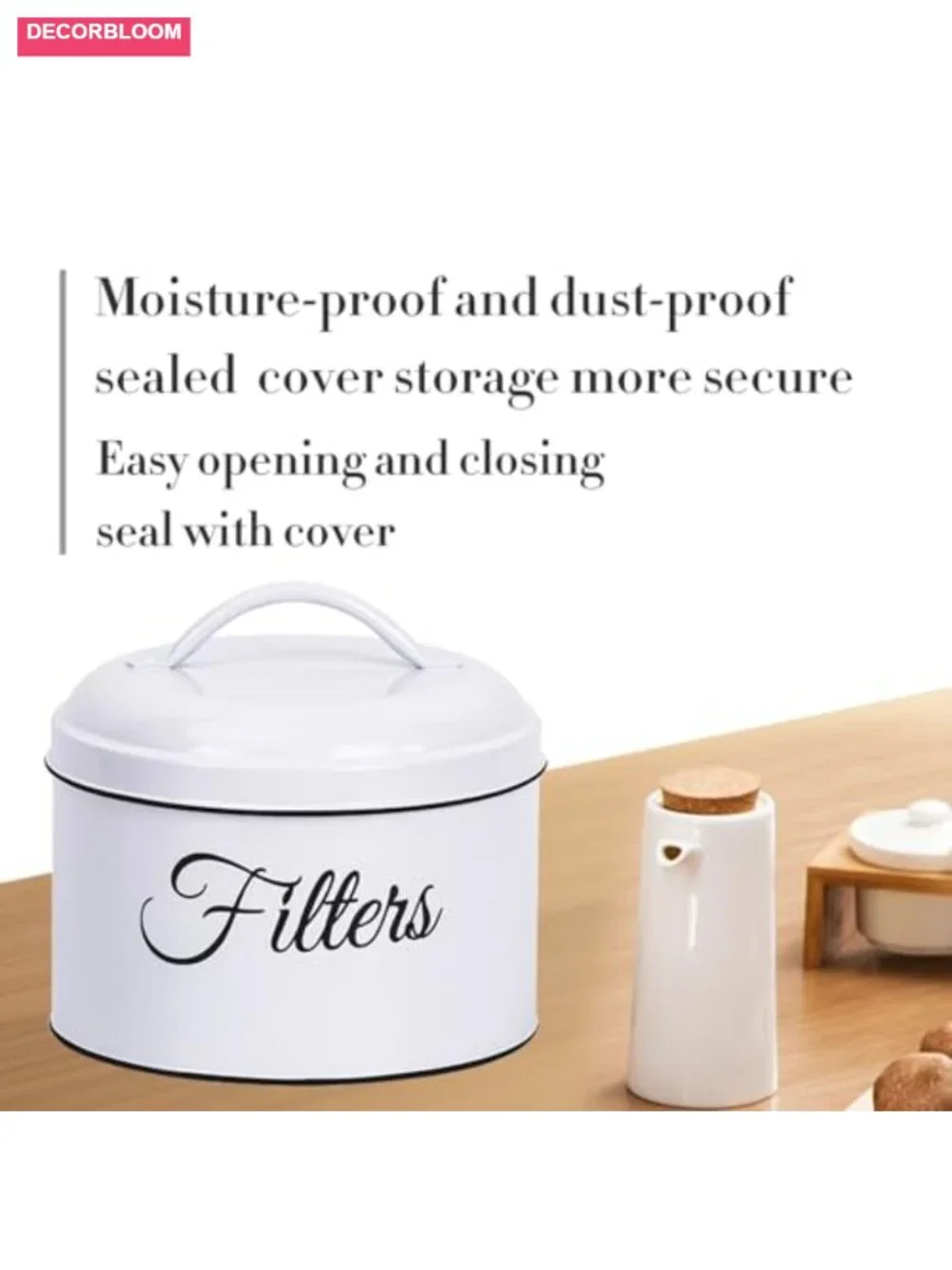 Rustic Galvanized Steel Coffee Filter Holder with Lid, Large Capacity Storage